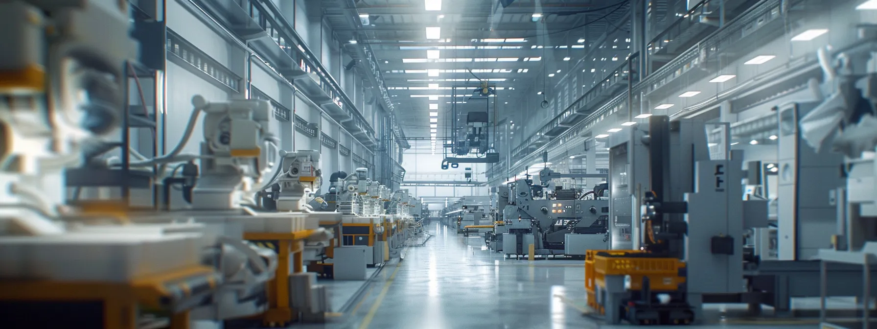 a factory floor filled with advanced machinery molding high-performance thermoplastic components.
